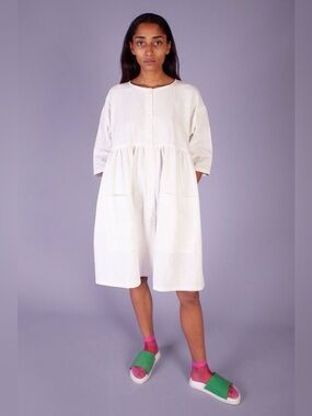 L.F Markey Cream Ivory Linen Pocket Summer Lagenlook Breathable Mini Dress 6